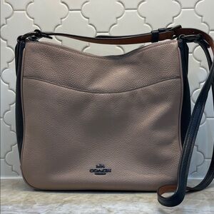 Coach Two-Tone Leather Shoulder Bag in Beige and Black